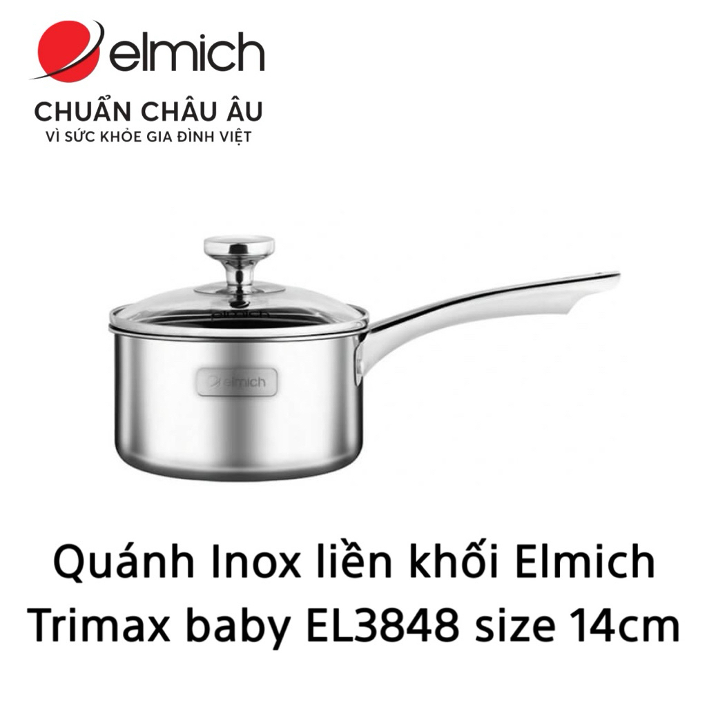 Quánh Inox liền khối Elmich Trimax baby EL3848 size 14cm, Quánh nấu cháo cho bé inox, bảo hành Elmic