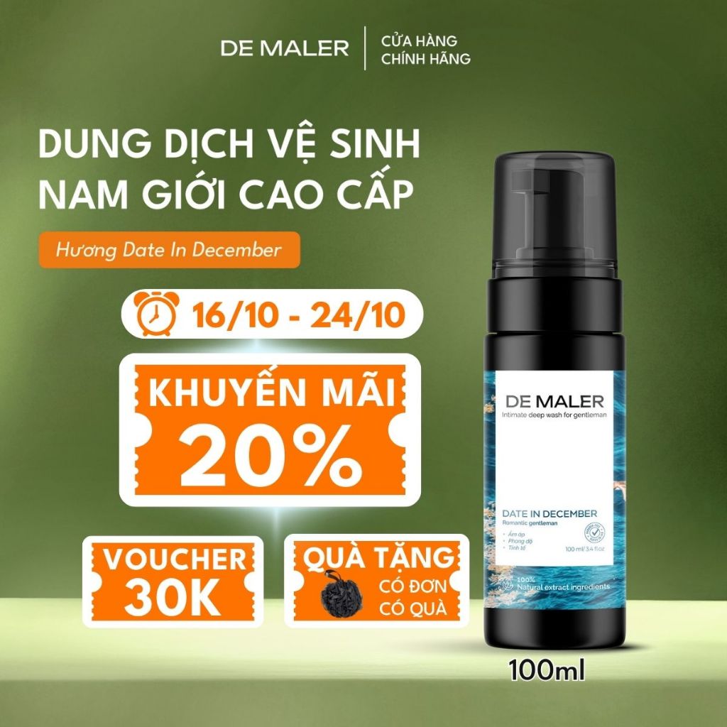 [Giảm 20% - Tặng Bông tắm cao cấp 45K] - Dung dịch vệ sinh Nam De Maler dạng bọt hương Date In Decem