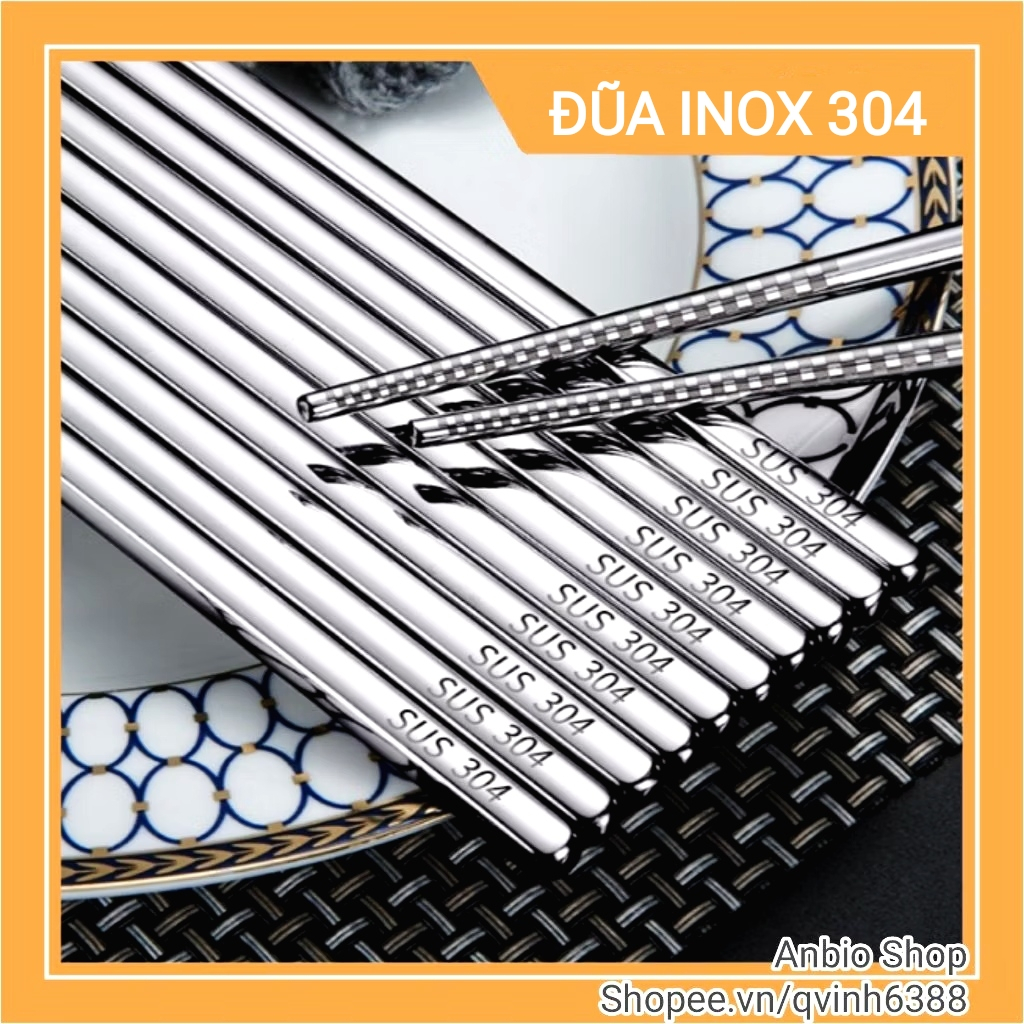Combo 5-10 đôi đũa inox 304 cao cấp, cán vuông chống trượt