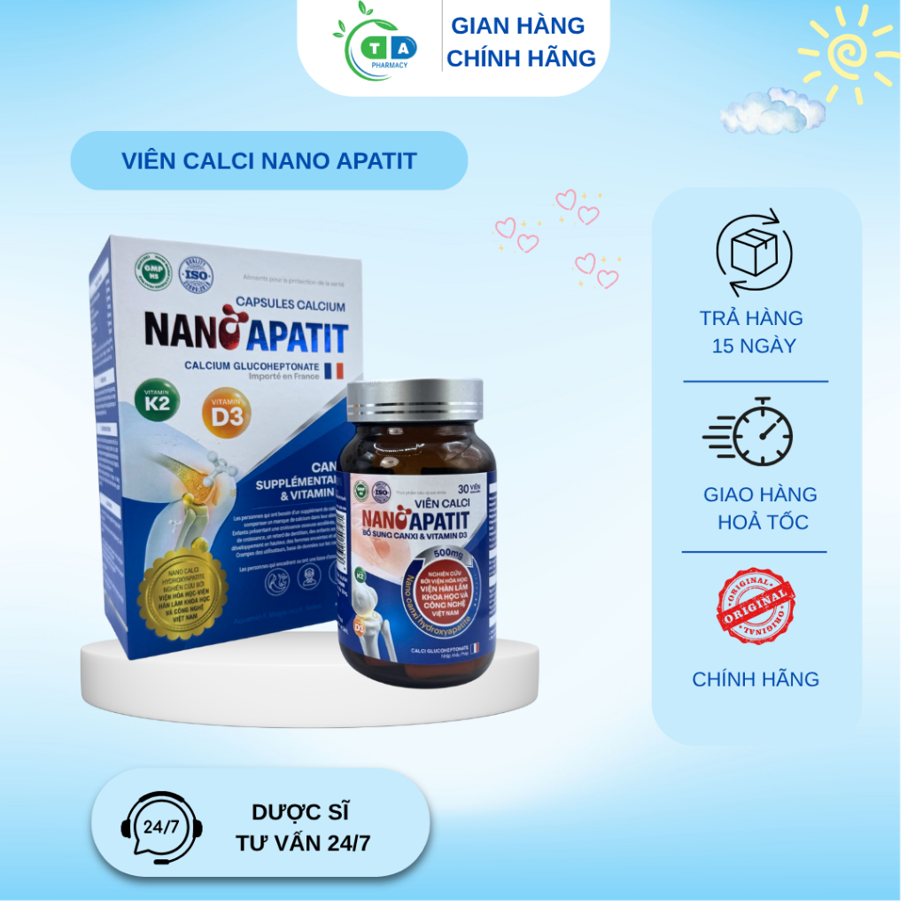 Viên Cacli Nano Apatit (HD 2028, 30v )- Bổ sung canxi và D3, Giúp tăng chiều cao, giảm loãng xương