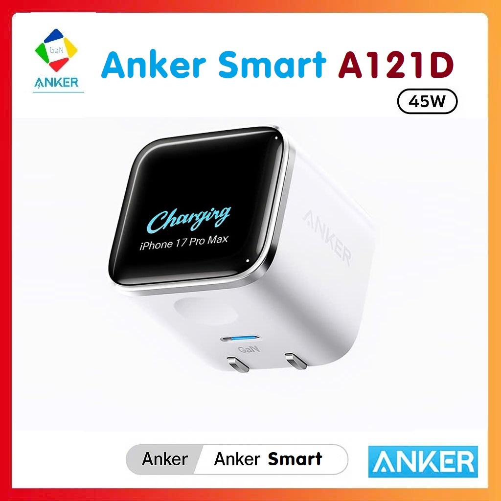 Củ Sạc Anker Nano Smart 45W GaN A121D 1 USB-C PD QC PPS | Tích hợp màn hình, Chân gập 180 độ