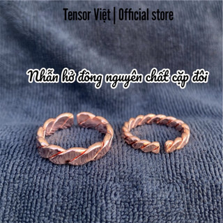 (Phạm Tráng Tensor Việt) Nhẫn hở cặp đôi đồng nguyên chất mẫu xoắn 2 mặt dẹt đủ size nam nữ