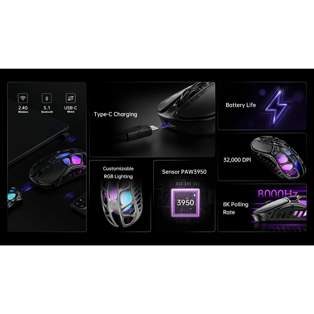 Chuột chơi game Gravastar M1, M2 && Xpro Thiết kế rỗng RGB Công thái học kết nối 3 chế độ siêu ngầu | BigBuy360 - bigbuy360.vn
