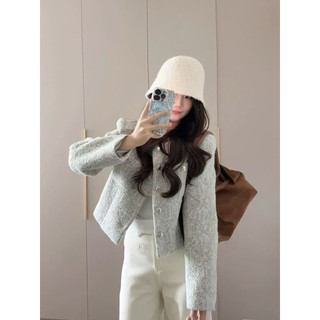  Charlotte.od_ KÈM ẢNH THẬT  Áo Khoác Dạ Tweed Màu Xám Xanh Dáng Ngắn Siêu Sang QCCC 