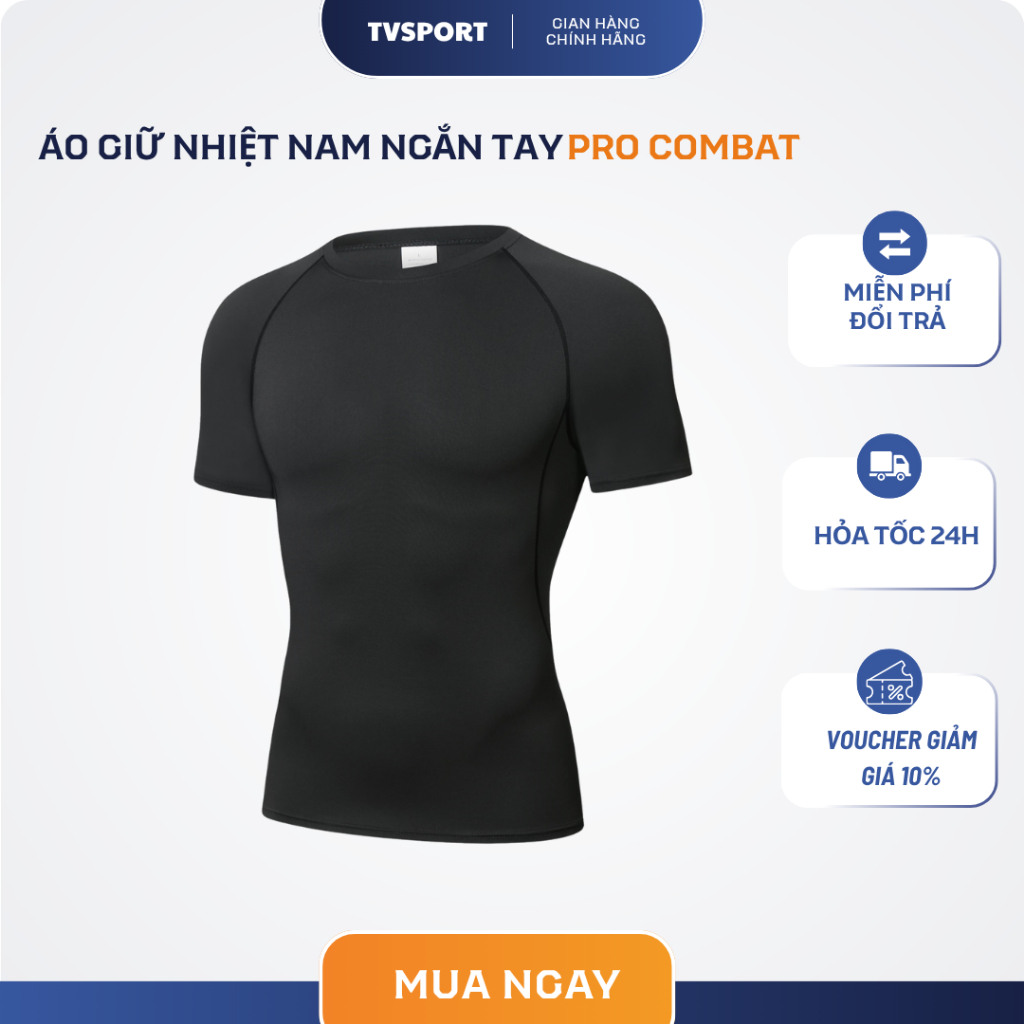 Áo Giữ Nhiệt Ngắn Tay Pro ComBat , Áo Giữ Nhiệt Thể Thao Tập Gym Bóng Đá - TVSPORT.