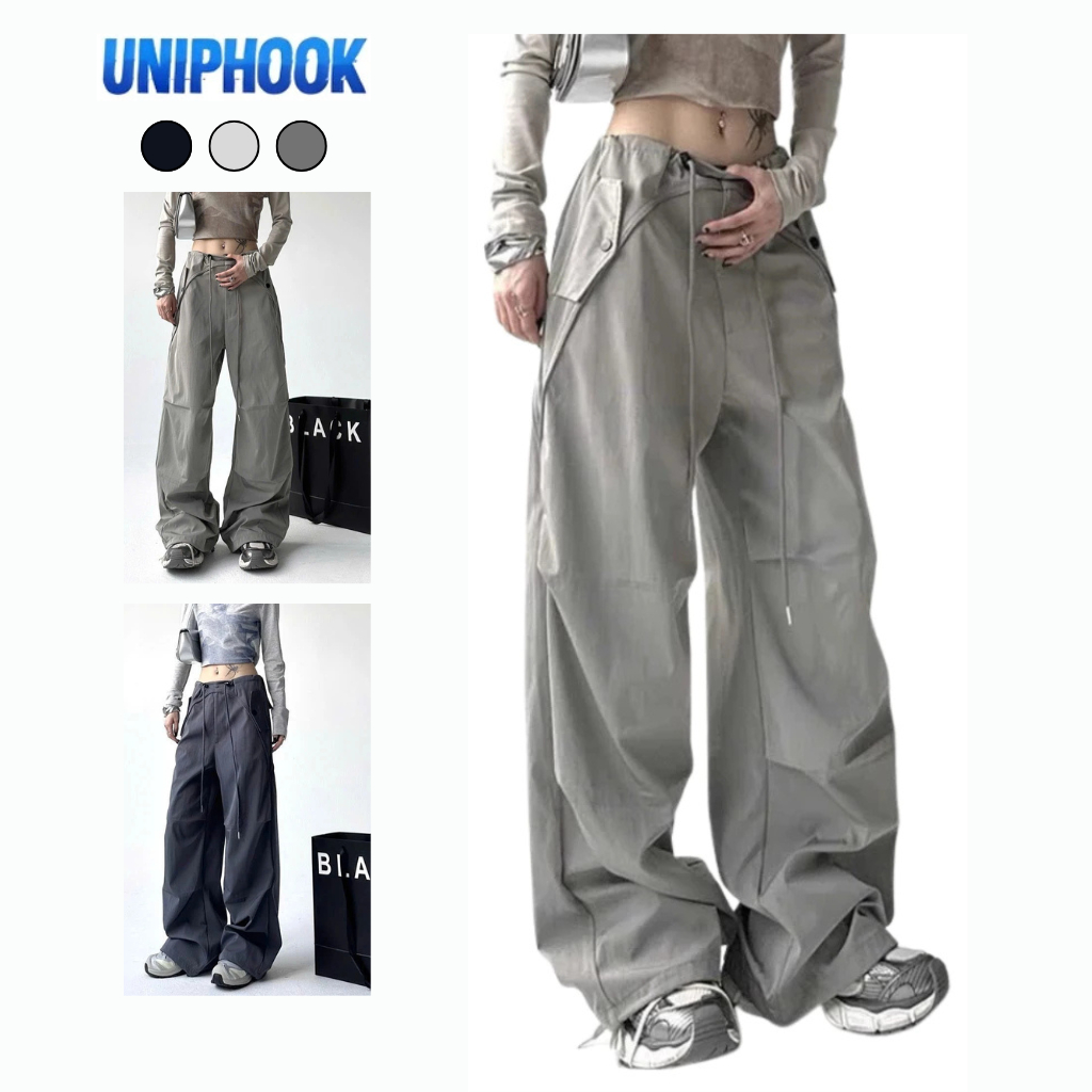  Quần Dù Ống Rộng Phong Cách Douyin Y2K Hottrend Dây Rút Eo 2 Size L & XL Chính Hãng Uniphook 