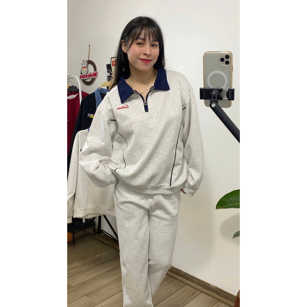 Áo Sweater Cổ Polo Nam Nữ Local Brand HEAVEN Chất Liệu Nỉ 2 Da Dày Dặn