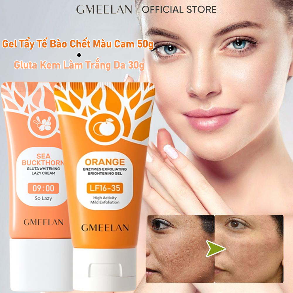 GMEELAN Bộ Chăm Sóc Da Trắng Da-Gel Tẩy Tế Bào Chết Cam Enzymes 50g & Kem Gluta Trắng Da Lười Biển 3