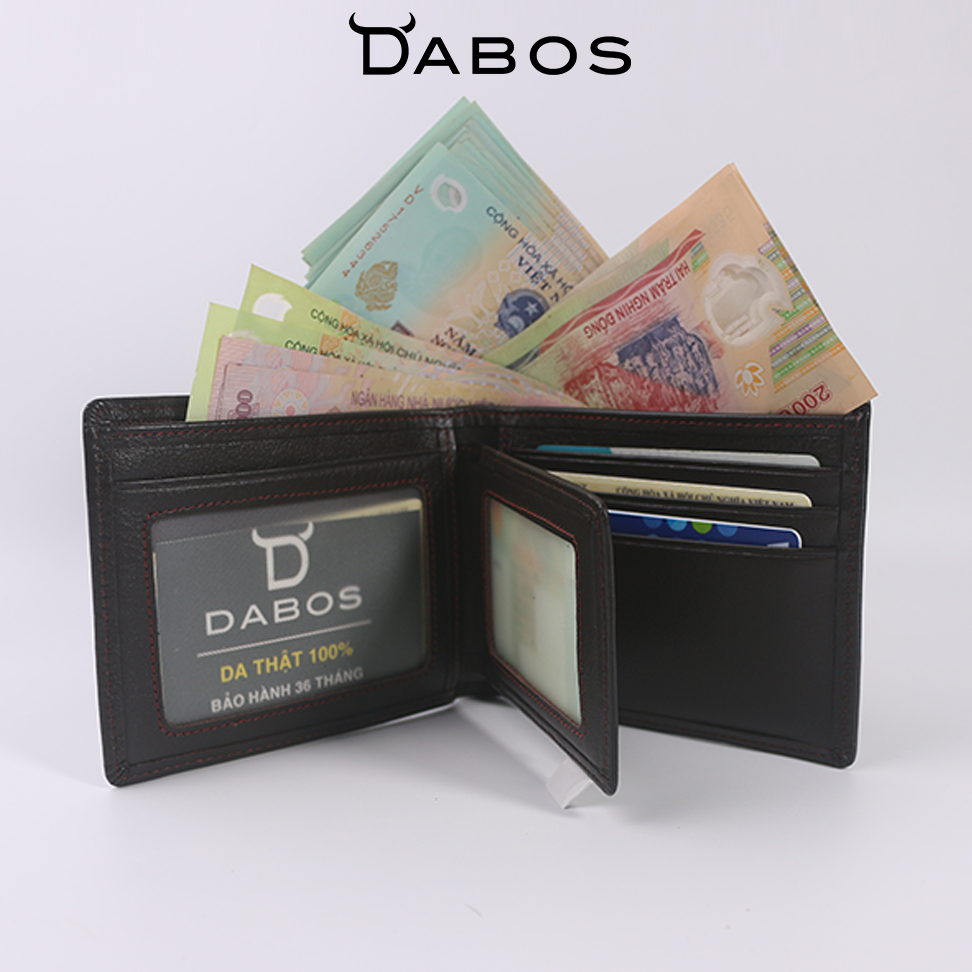 Ví da bò nam cánh lật cao cấp D86, bóp nam có lá, nhiều ngăn chính hãng DABOS,  giữ from có khóa kéo