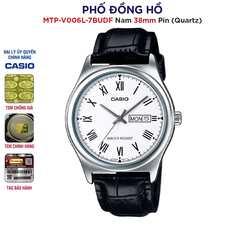 Đồng hồ nam dây da Casio chính hãng Anh Khuê MTP-V006L-7BUDF