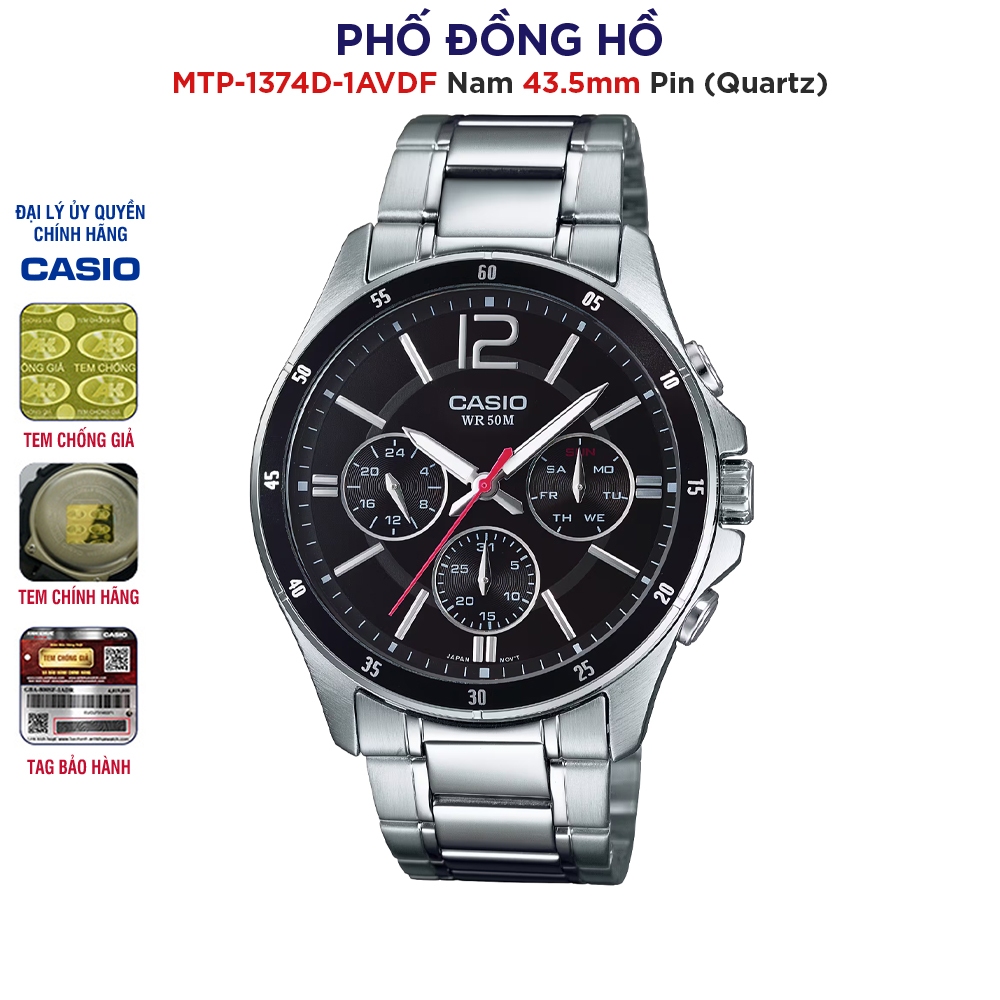 Đồng hồ nam dây kim loại Casio chính hãng Anh Khuê MTP-1374D-1AVDF