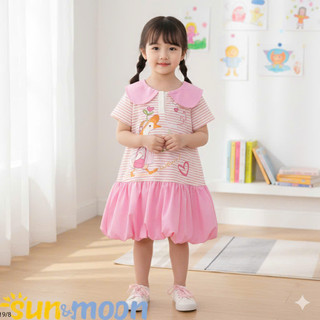  Đầm thun bé gái tay ngắn cổ trụ in họa tiết dễ thương size từ 11kg đến 38kg - Mebena 