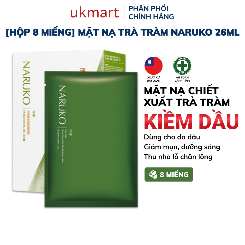 Hộp 8 Miếng Mặt Nạ Kiểm Soát Dầu Và Mụn Trà Tràm Naruko Tea Tree 26ml/m (Bản Đài)