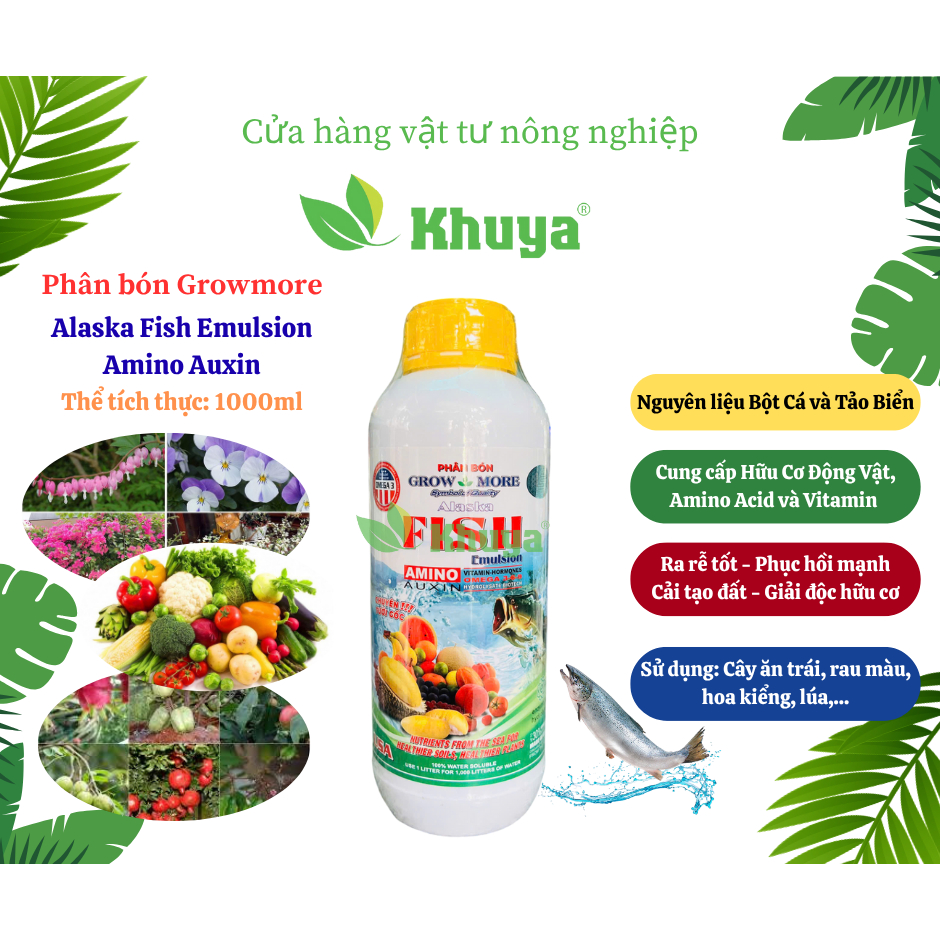 Phân bón Growmore Alaska Fish Emulsion Amino Auxin Lít Cải Tạo Đất - Phục Hồi Cây