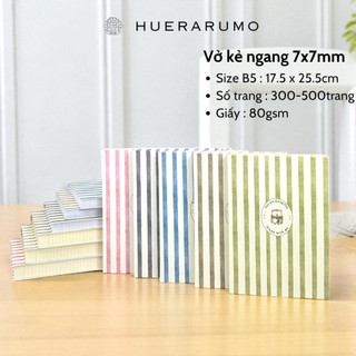  Vở Kẻ Ngang B5 HUERARUMO 300–500 Trang Bìa Bồi Cứng Giấy viết 80gsm – Vở Ôn Thi ghi chép dài hạn. 