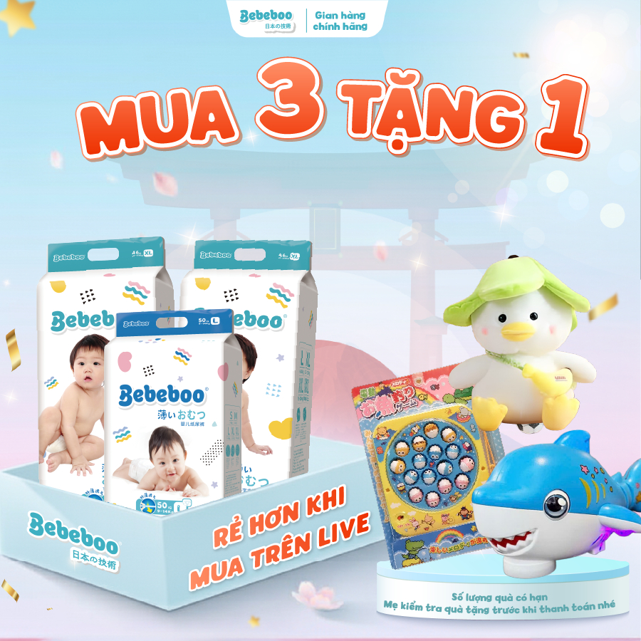   MUA 3 TẶNG 1 quà  COMBO 3 Bịch Tã Bỉm Dán  Quần Bebeboo Nhật Bản Thấm Hút Tốt Đủ Size 