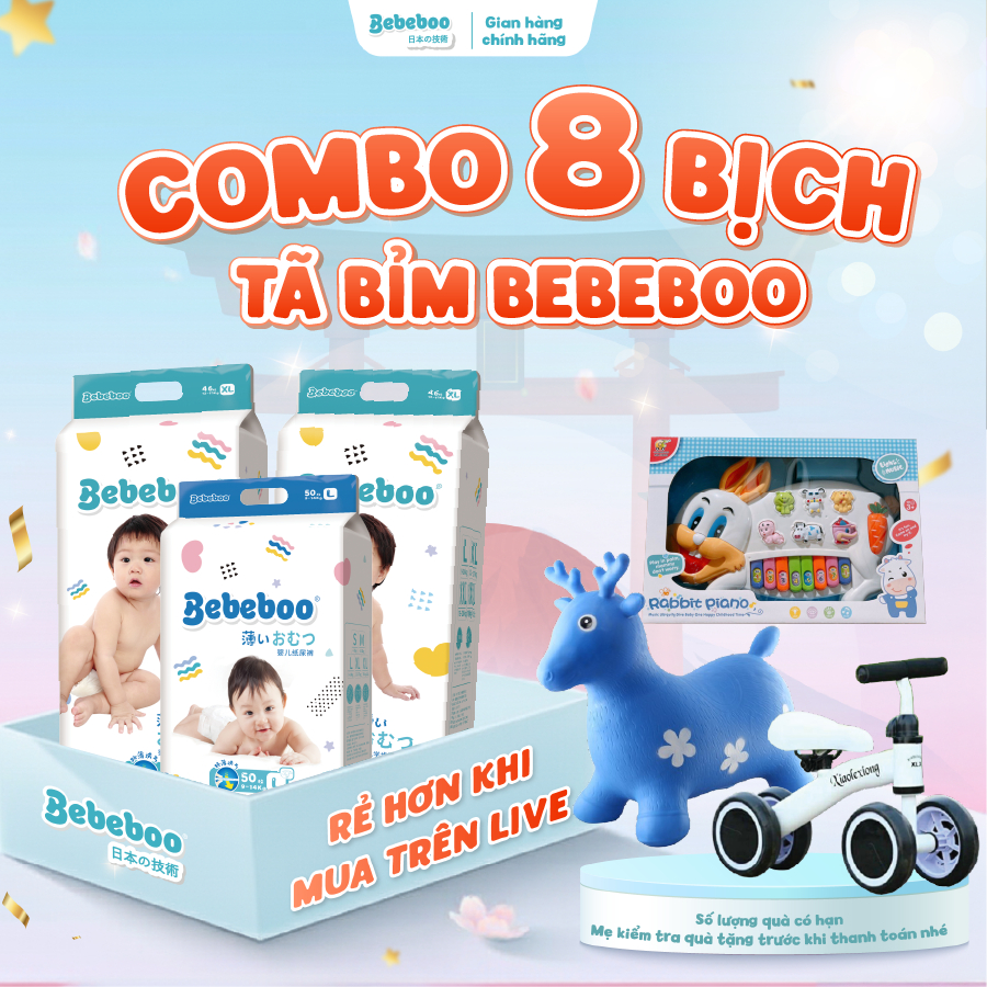 COMBO 8 BỊCH Tã Bỉm Dán/Quần Bebeboo Nhật Bản mỏng mềm thấm hút tốt, đủ size