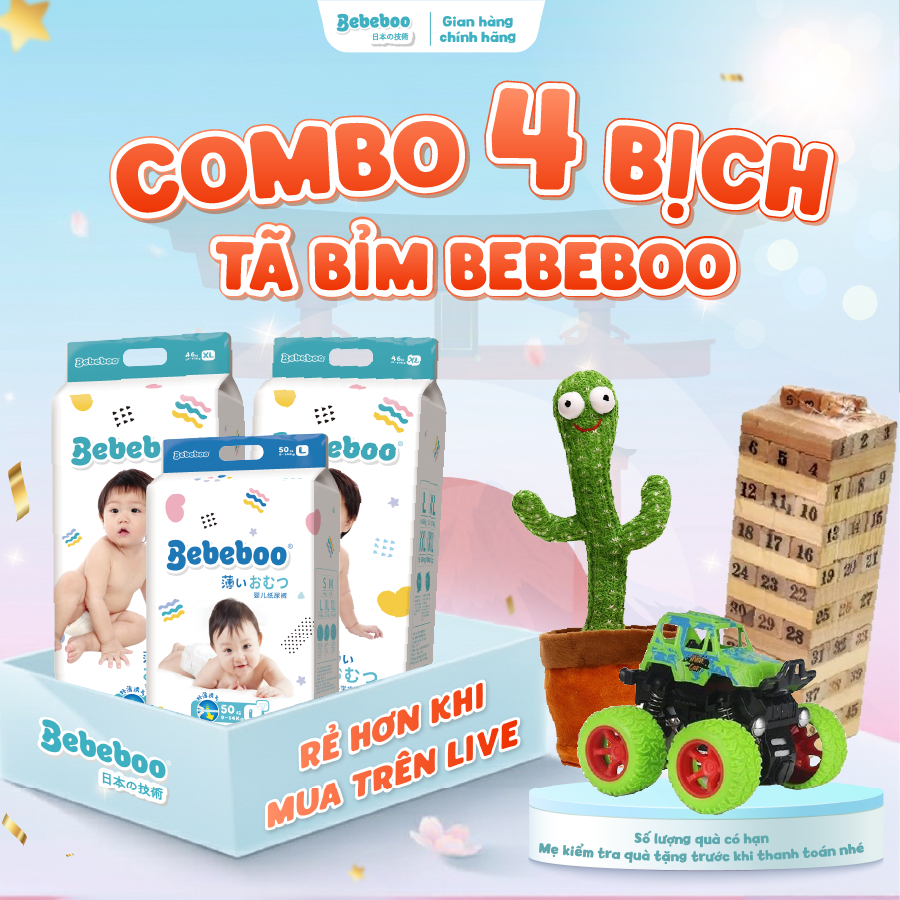 COMBO 4 BỊCH Tã Bỉm Dán/Quần Bebeboo Nhật Bản mỏng mềm thấm hút tốt, đủ size
