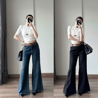  Quần Jean ống loe cạp cao can sườn chất jean bò denim cao cấp sang trọng phong cách cho nữ có bigsize 