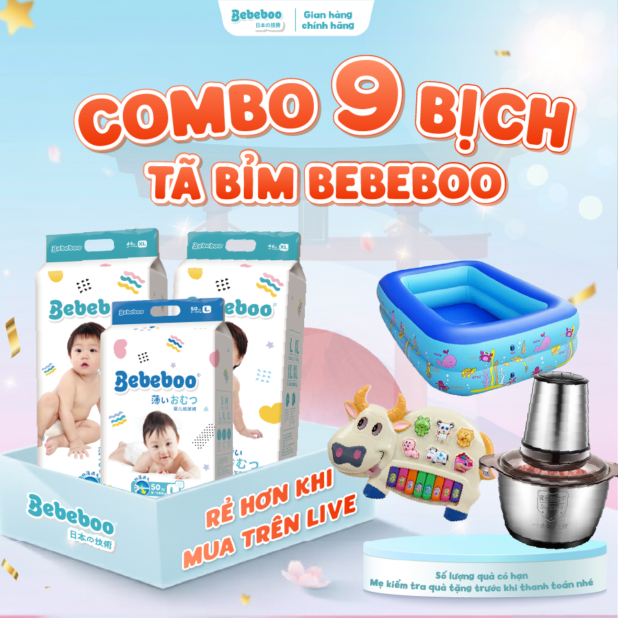COMBO 9 BỊCH Tã Bỉm Dán/Quần Bebeboo Nhật Bản mỏng mềm thấm hút tốt, đủ size