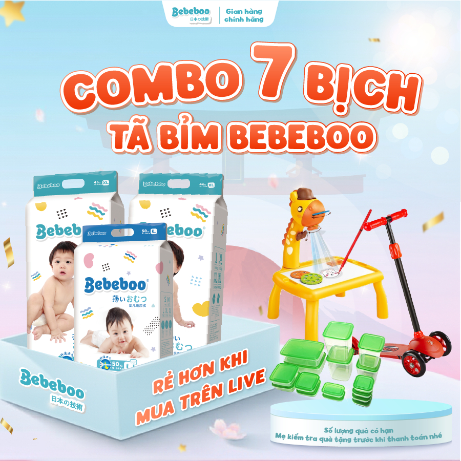 COMBO 7 BỊCH Tã Bỉm Dán/Quần Bebeboo Nhật Bản mỏng mềm thấm hút tốt, đủ size