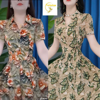  Đầm Trung Niên TATISSHOP Cho Mẹ Dự Tiệc Sang Trọng Váy Nữ Váy Sơ Mi Đầm Xoè Chất Lụa Mềm Mát - 3D 