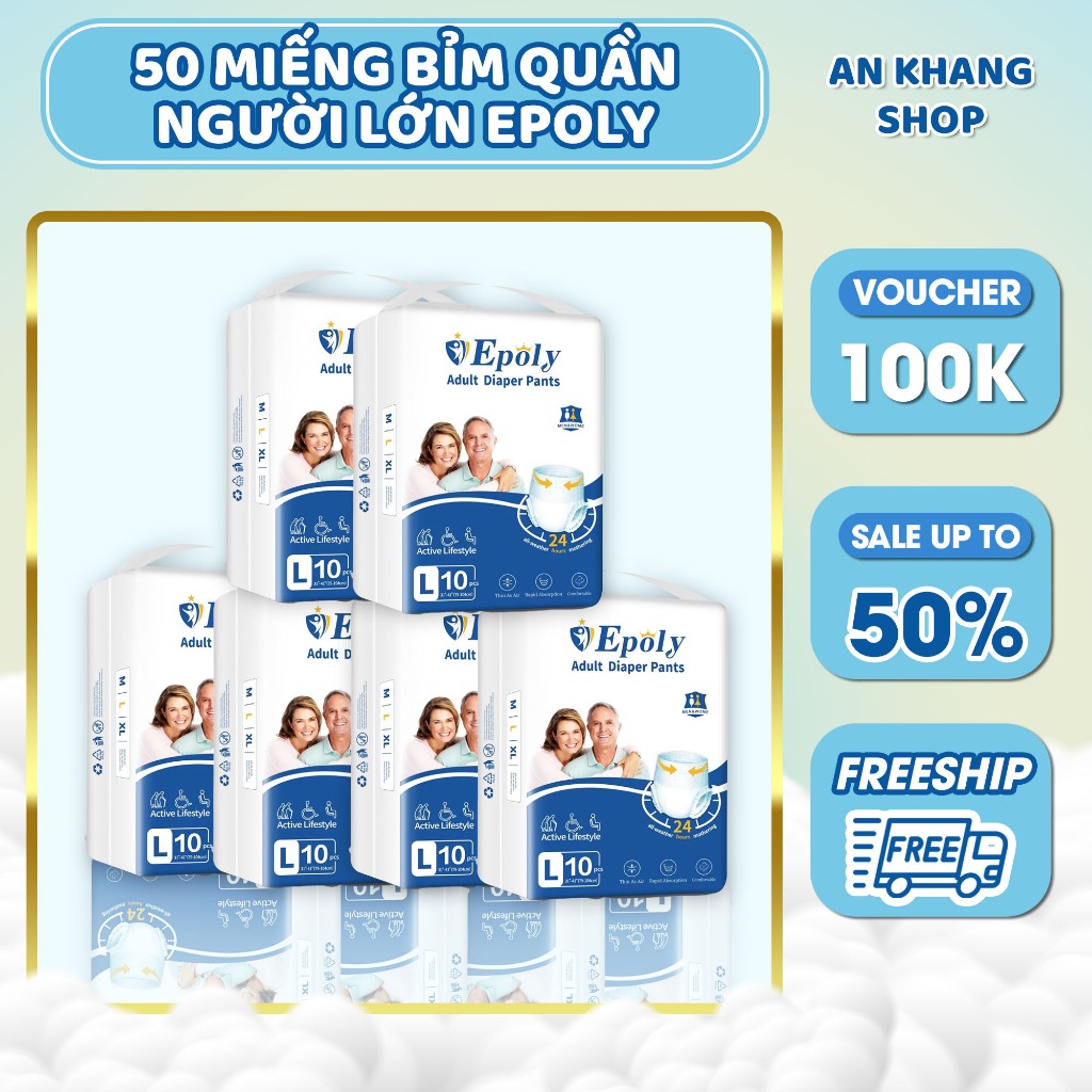 Gói 50 miếng bỉm quần người lớn Ipaly cho người từ 35-85kg
