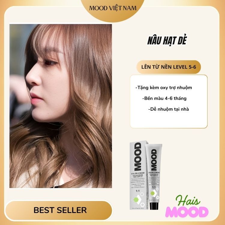 Thuốc Nhuộm Tóc Mood(7.34) Màu NÂU HẠT DẺ , tặng kèm oxy 100ml- MOOD VIỆT NAM