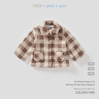  Nous Kid Áo khoác lông có cổ bé trai bé gái kẻ caro nâu thêu họa tiết mềm ấm cho bé từ 15-23kg BST T11 