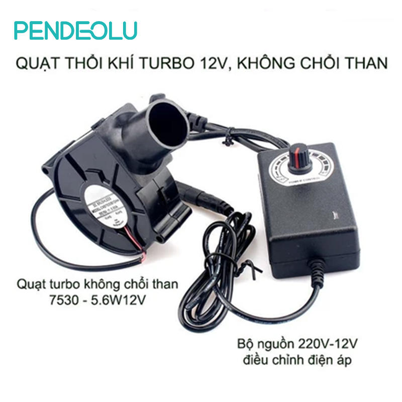 PENDEOLU Quạt Thổi Khí 7530-5.6w-12v Turbo Không Chổi Than Bộ Nguồn Điều Tốc,Chuyên Dụng Dành Cho Lò Nướng BBQ