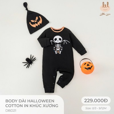 Bộ body dài Hallowen cotton in khúc xương dành cho bé LIl LITTLE LOVE (DBD21)