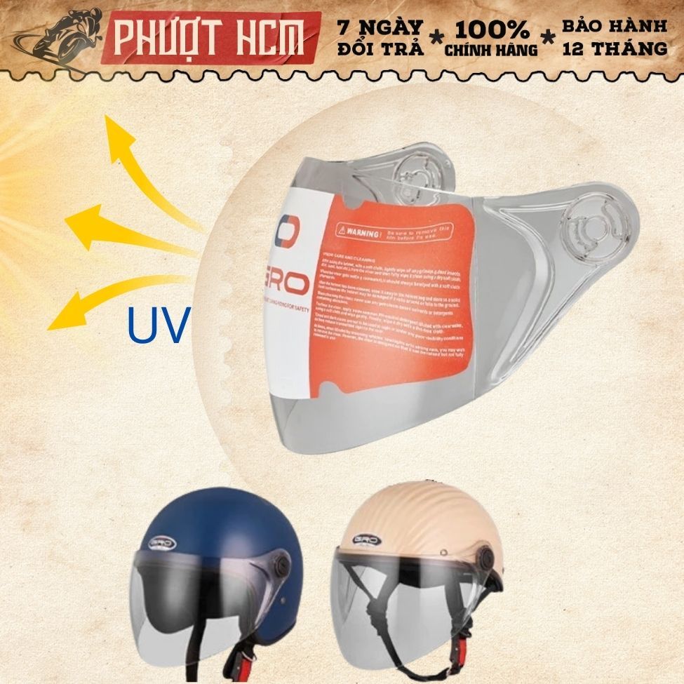 【TẶNG KÈM BỘ ỐC VÍT】Kính gắn mũ bảo hiểm GRO thay thế các dòng nón nửa đầu, 3/4 đầu trên thị trường