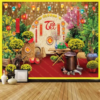  Tranh Vải Tết Treo Tường Trang Trí Nhà Cửa Năm Mới 1m8 x 3m Thảm Vải Tết Truyền Thống Treo Tường Decor Phòng 