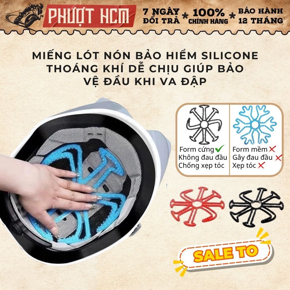Lót mũ nón bảo hiểm Silicon Massage  chống xẹp tóc, làm mát, chăm sóc bảo vệ da đầu