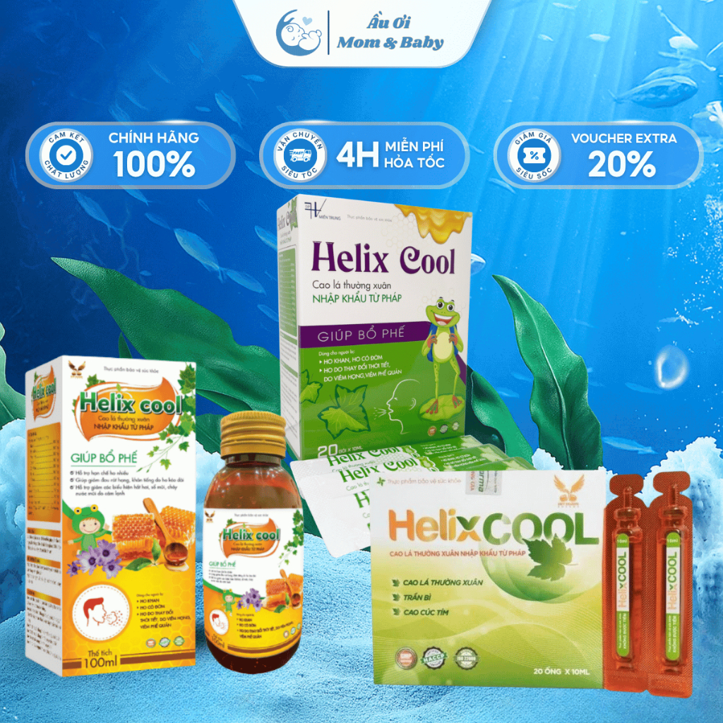 [HÀNG CTY + QUÀ] Siro Ho Bổ Phế Cho Bé HELIX COOL (Hộp 20 Gói) - Giúp Dịu Ho, Ho Khan, Ho Có Đờm, Ho