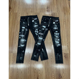  Quần Jean nam may ziczac rách vẩy sơn mix khoá hở  quần bò nam chất hoạ tiết đẹp kèm tang hồng 