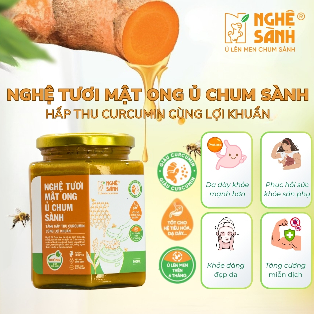 Nghệ tươi mật ong ủ chum sành Nghệ Sành giúp đẹp da tốt cho hệ tiêu hóa 280ml/500ml