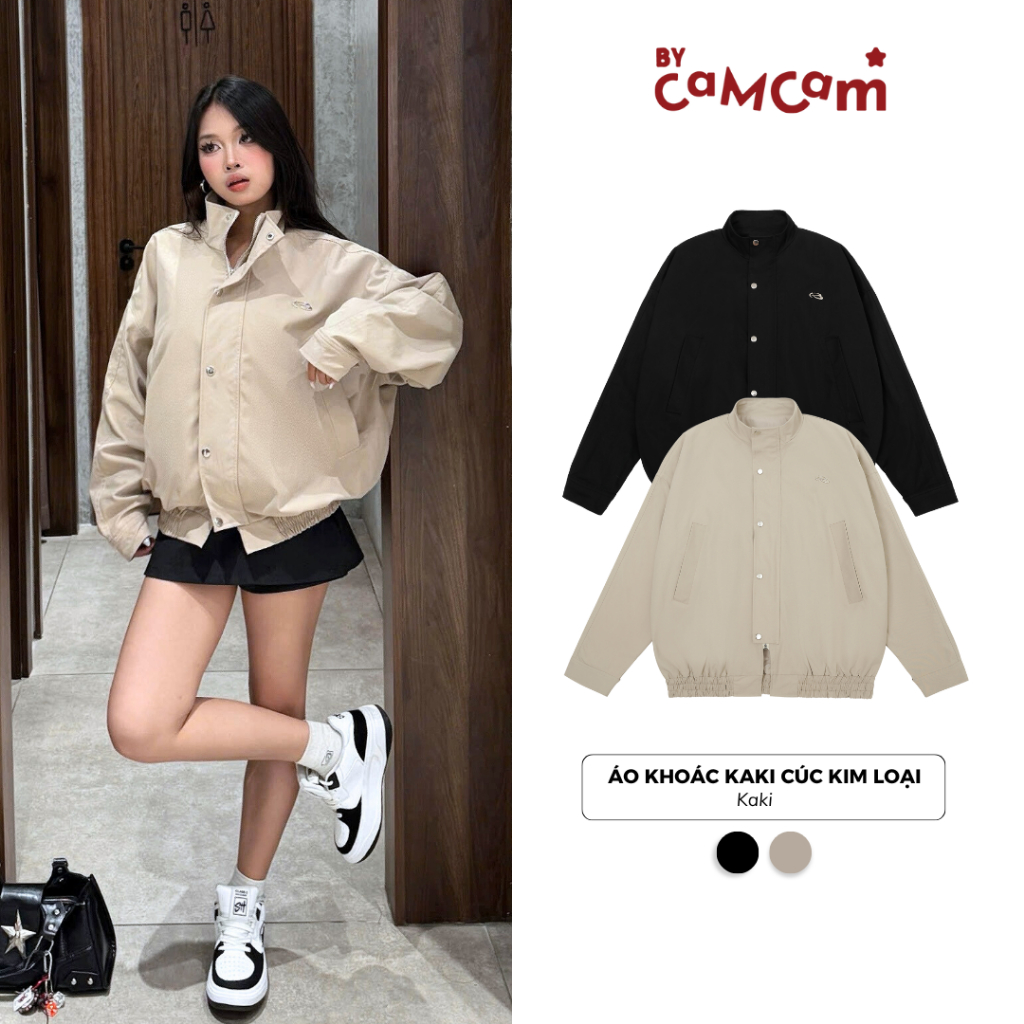 Áo Khoác Kaki 𝑩𝒚𝒄𝒂𝒎𝒄𝒂𝒎 Cúc Kim Loại Cổ Đứng Basic AKHD069