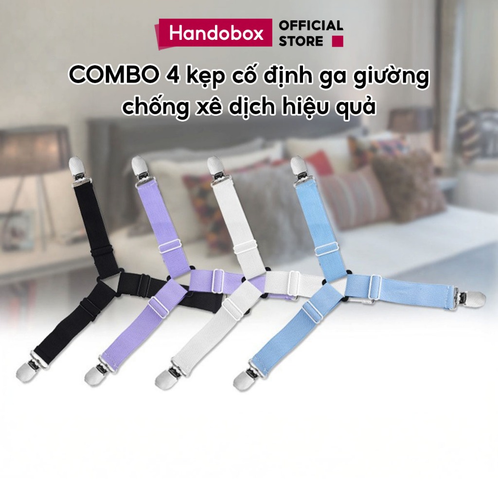 COMBO 4 Kẹp Ga Giường Drap Chống Xê Dịch Handobox Bộ Kẹp Ga Đệm 3 Chấu Cố Định Chống Trượt