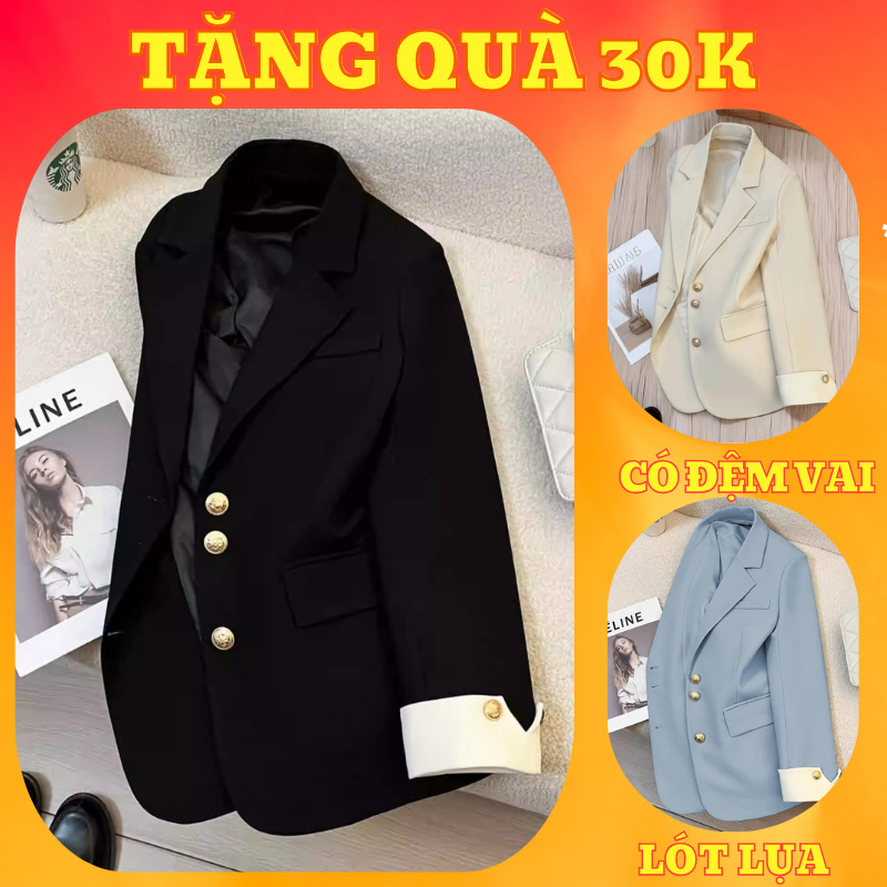 Áo khoác blazer nữ áo vest khoác ngoài có đệm vai hai dài tay cúc giữa tay phối viền trẻ trung ÁO VEST TAY PHỐI TRẮNG