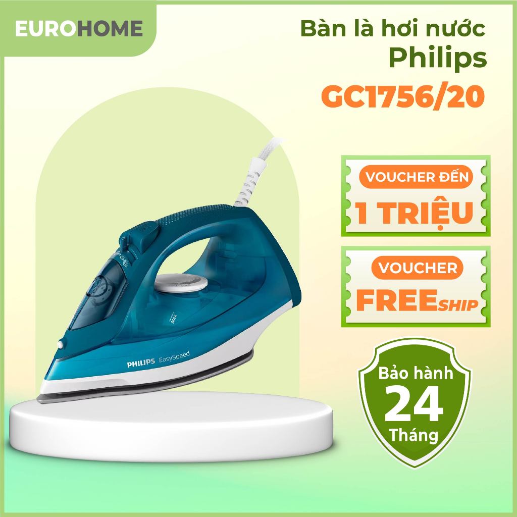 Bàn là, bàn ủi hơi nước Philips 2000W - GC1756, phun hơi tự động, bảo hành 2 năm | Hàng chính hãng