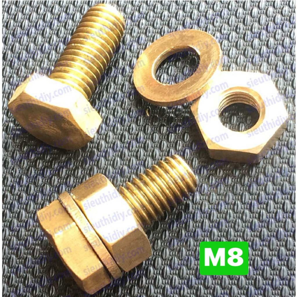 Ốc đồng thau M8 dài 2cm ,(bulong-ecu -longden phẳng)