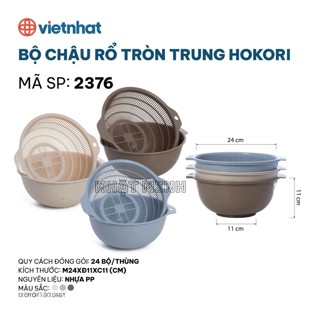 Bộ chậu rổ tròn Hokori nhựa Việt Nhật, Bộ thau rổ nhựa Mã SP:2375/2376 - Chính hãng Việt Nhật 22