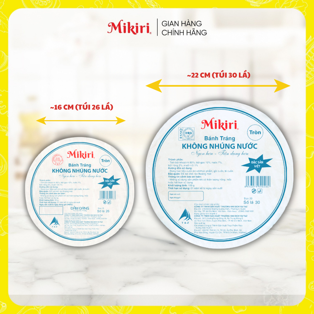 Bánh Tráng Tròn Không Nhúng Nước Mikiri Mỏng Dẻo 26 Lá, 30 Lá - Không Gãy Dễ Dàng Cuốn Đẹp