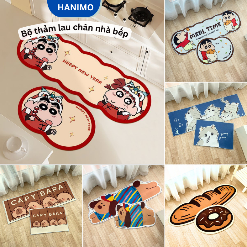 Bộ 2 tấm thảm lau chân nhà bếp êm ái, thấm hút nhanh, chống trơn trượt vệ sinh dễ dàng - HANIMO HA02