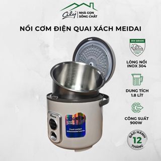 Nồi Cơm Điện Quai Xách Meidai Lòng Inox 304 Cao Cấp – Dung Tích 1L/1.2L/1.8L, Công Suất 450W–900W, Giữ Ấm Tốt BH 12Tháng