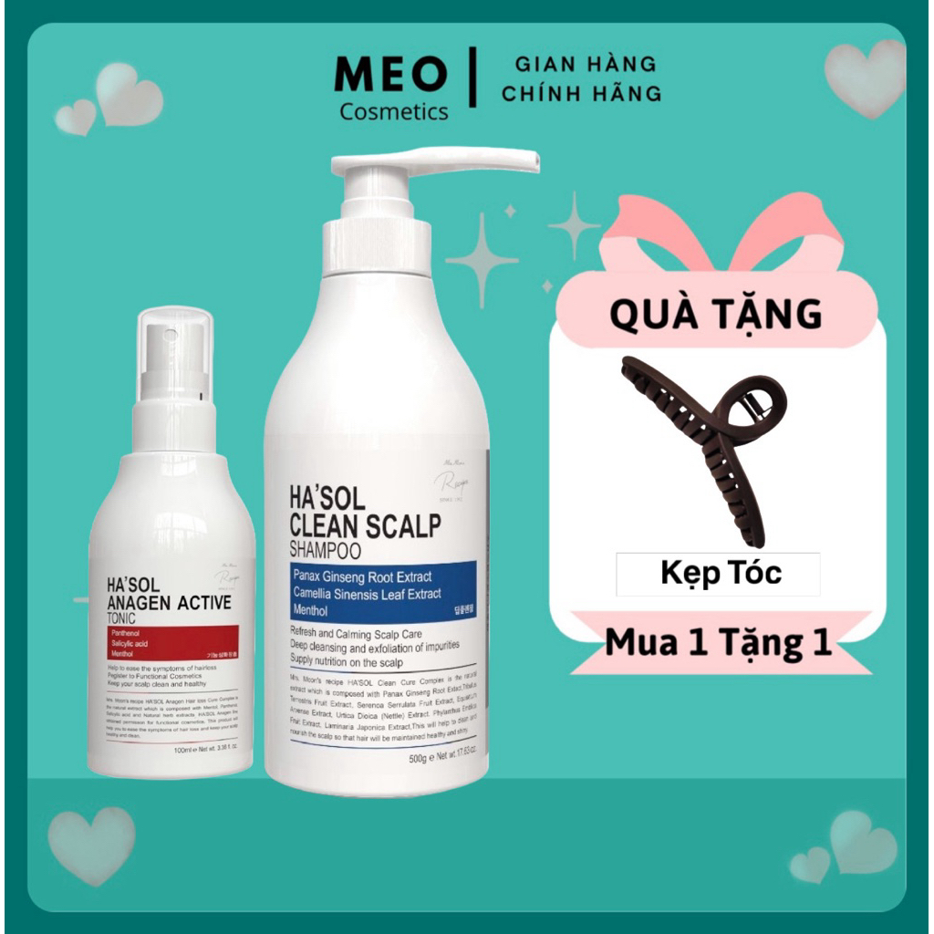 Combo Dầu Gội Chống Gàu Nấm Ngứa Clean Scalp Hasol 500g + Xịt Dưỡng Kích Mọc Tóc Hasol 100ml