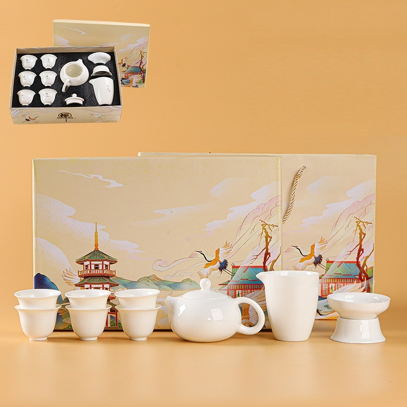 Bộ Ấm Chén Pha Trà Bằng Sứ Trắng Bạch Định Dáng Ấm Tây Thi