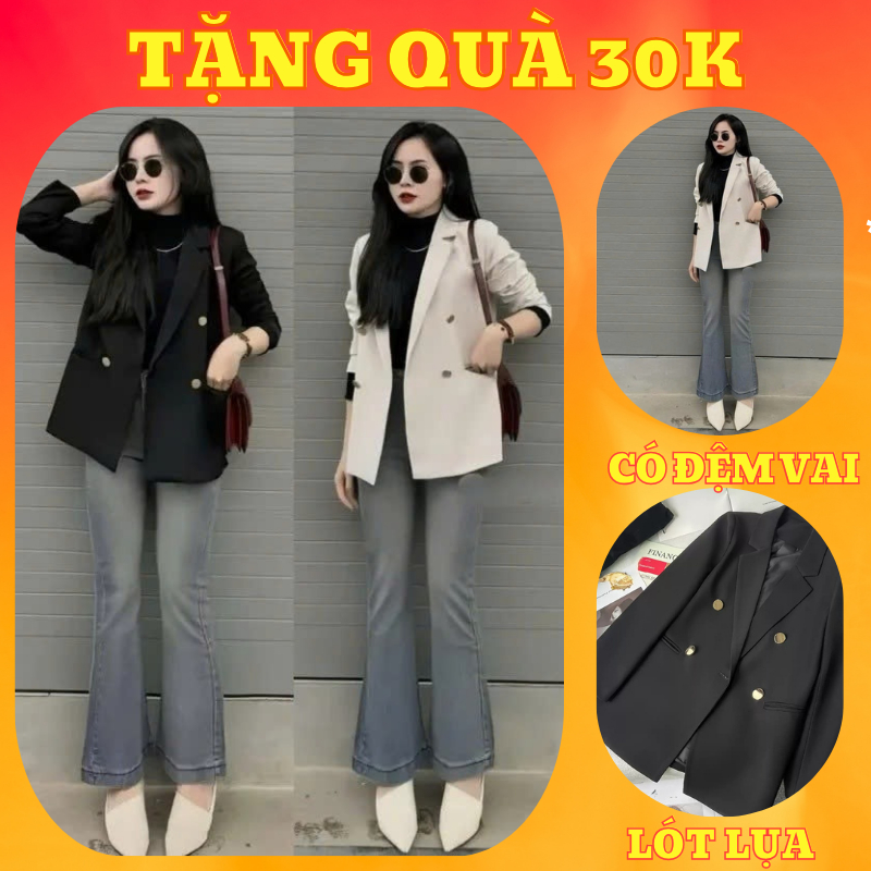 Áo khoác blazer vest nữ dáng xuông áo khoác QCCC có đệm vai 2 lớp dáng xuông có túi ÁO VEST CÚC TRƠN