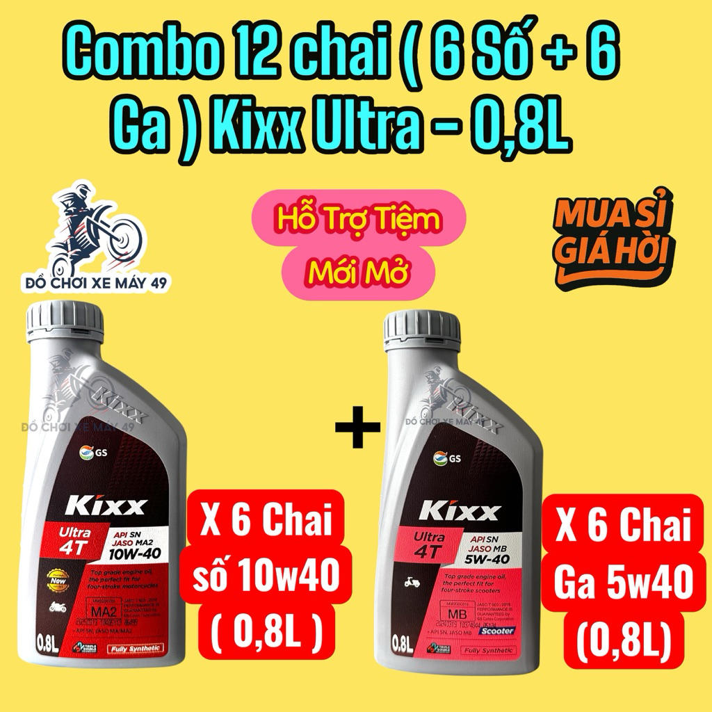 (Deal Hỗ Trợ Shop Mới ) 12 Chai Nhớt ( 6 Kixx Số 10w40 + 6 Kixx Ga 5W40 ) Chai 0,8L >>>>>